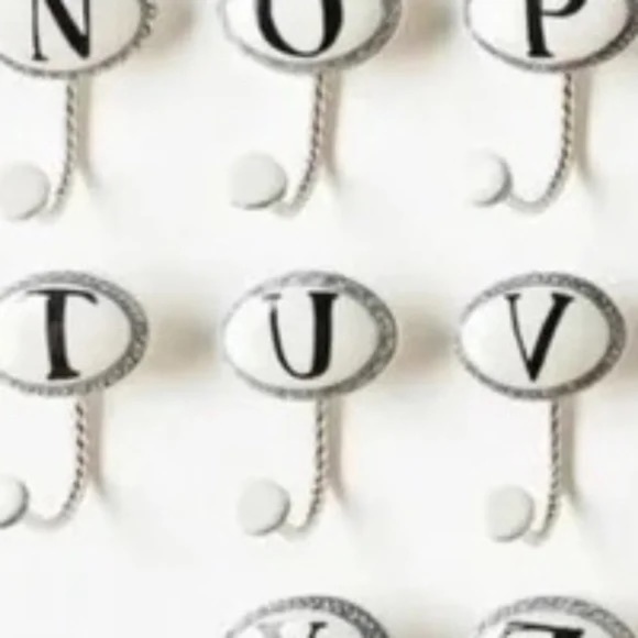 Anthropologie Molly Hatch letter U monogram ceramic wall hook chrome-plated iron - Picture 2 of 7